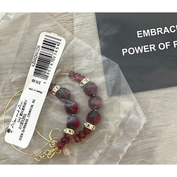 Alex and Ani (+) Energy EDEN Hoop Earrings - Rare - Crimson Gold Tone - $38 - Picture 4 of 4